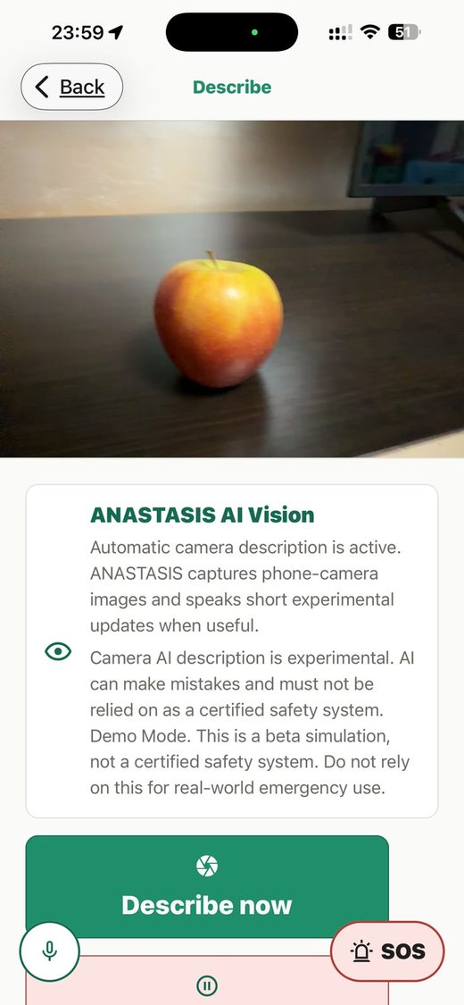 Anastasis describing a photo of an apple through AI vision